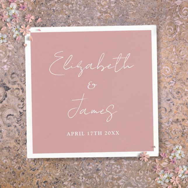 Dusty Rose Pink Modern Minimalist Script Wedding Napkin (Dusty Rose Pink Modern Minimalist Script Wedding Napkins)