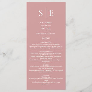 Dusty Rose Pink Monogram Wedding Dinner Menu