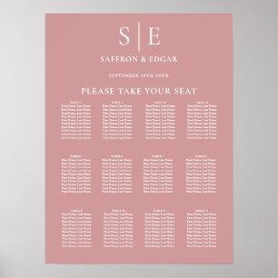 Dusty Rose Pink Monogram Wedding Seating Chart