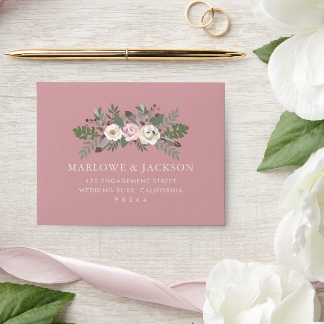 Dusty Rose Pink Moody Floral Boho Wedding Envelope (Wedding)