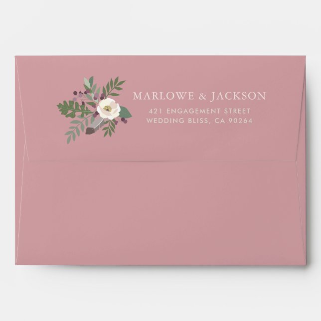 Dusty Rose Pink Moody Floral Boho Wedding Envelope (Back (Top Flap))