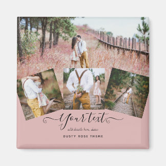 Dusty Rose Pink Newlyweds Wedding PHOTO Gift Magnet