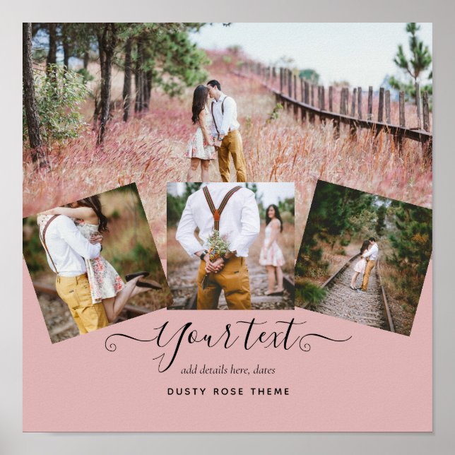 Dusty Rose Pink Newlyweds Wedding PHOTO Gift Poster (Front)