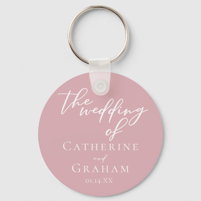 Dusty Rose Pink Personalised Wedding Key Ring (Front)