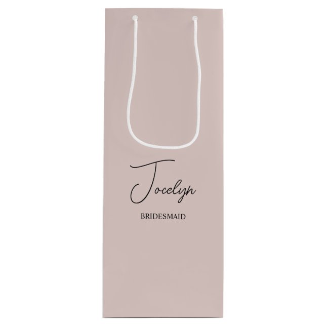 Dusty Rose Pink Personalised Wedding Party Favour Wine Gift Bag (Front)