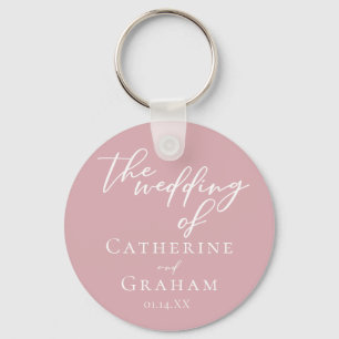 Dusty Rose Pink Personalized Wedding Key Ring