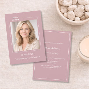 Dusty rose pink photo birthday invitation