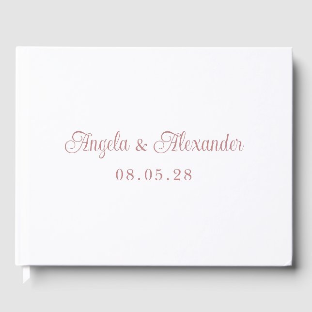 Dusty Rose Pink Pretty Curly Script Wedding Guest Book (Front)