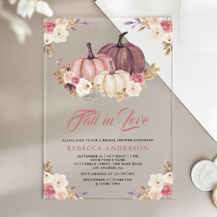 Dusty Rose Pink Pumpkin Floral Bridal Shower Acrylic Invitations