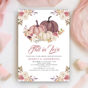 Dusty Rose Pink Pumpkin Floral Bridal Shower Invitation