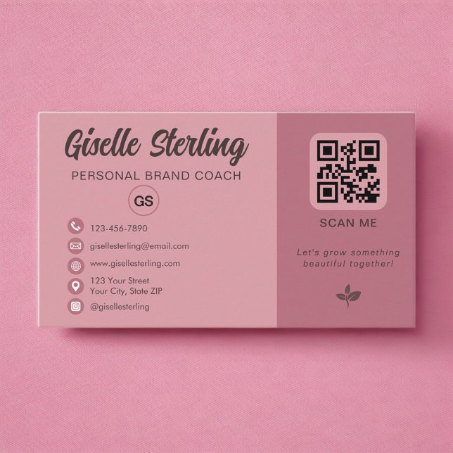 Dusty Rose Pink QR Code Monogram  Business Card (Creator Uploaded)