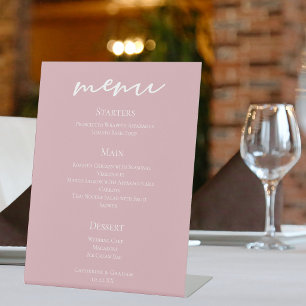 Dusty Rose Pink Romantic Wedding Dinner Menu Pedestal Sign