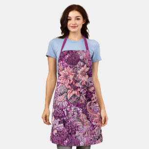Dusty Rose Pink Salmon Rose Gold Garden Flowers Apron