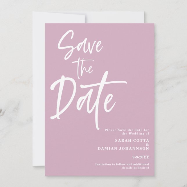 Dusty Rose Pink Save the date Card (Front)