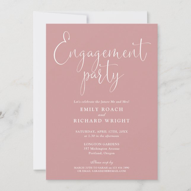 Dusty Rose Pink Script Engagement Party Invitation (Front)