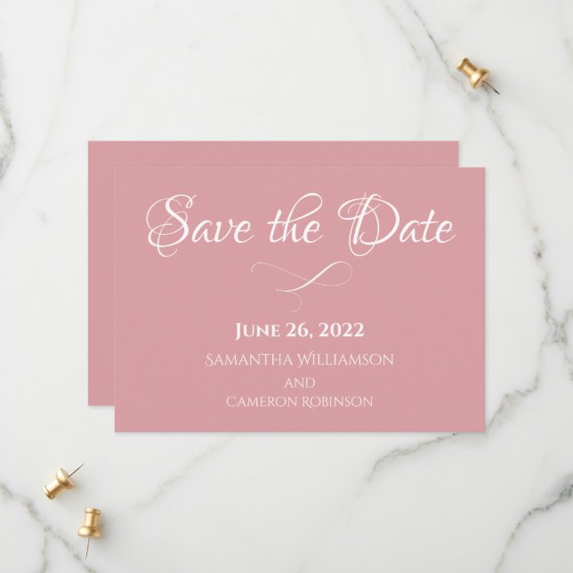 Dusty Rose Pink Simple Elegant Romantic Wedding Save The Date (Front/Back In Situ)