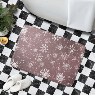Dusty Rose Pink Snowflakes Elegant Winter Holiday Bath Mat