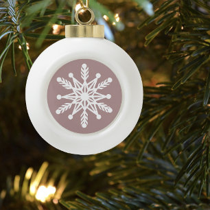 Dusty Rose Pink Snowflakes Elegant Winter Holiday Ceramic Ball Christmas Ornament