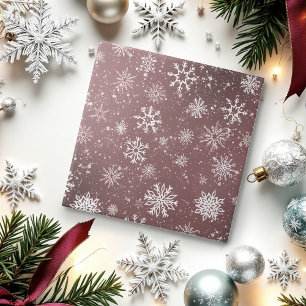Dusty Rose Pink Snowflakes Elegant Winter Holiday Ceramic Tile