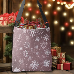 Dusty Rose Pink Snowflakes Elegant Winter Holiday Crossbody Bag