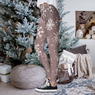 Dusty Rose Pink Snowflakes Elegant Winter Holiday Leggings