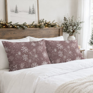 Dusty Rose Pink Snowflakes Elegant Winter Holiday Pillowcase
