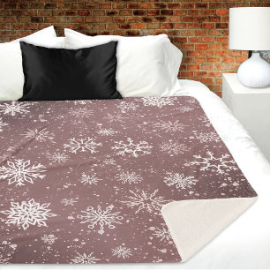 Dusty Rose Pink Snowflakes Elegant Winter Holiday Sherpa Blanket