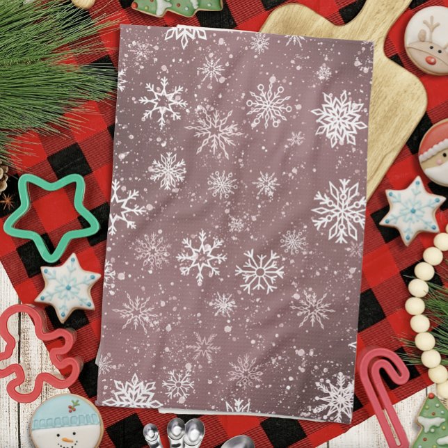 Dusty Rose Pink Snowflakes Elegant Winter Holiday Tea Towel (Creator Uploaded)