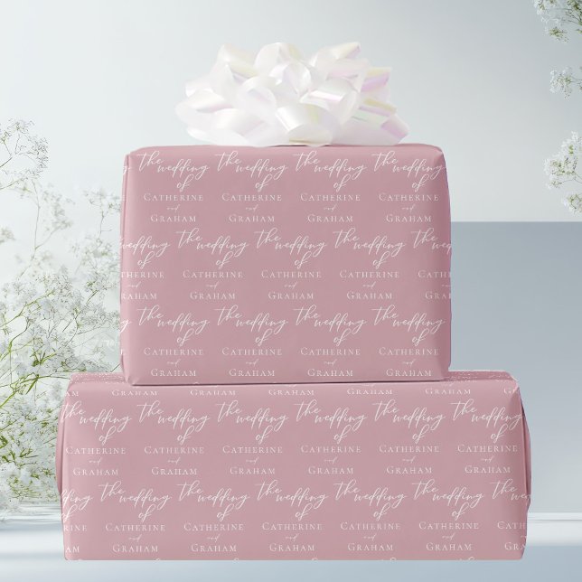 Dusty Rose Pink Typography Personalised Wedding Wrapping Paper (Creator Uploaded)