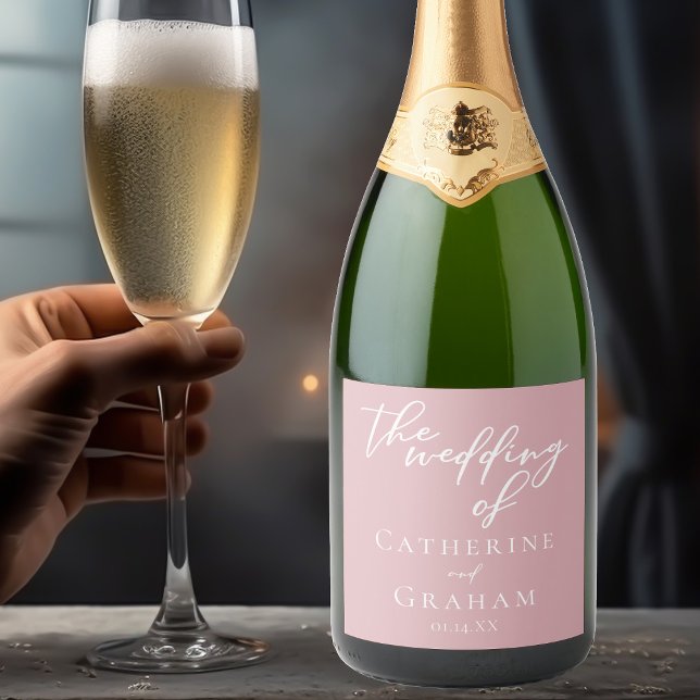 Dusty Rose Pink Typography Romantic Wedding Sparkling Wine Label (Creator Uploaded)