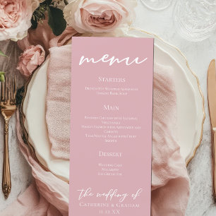 Dusty Rose Pink Typography Wedding Dinner Menu