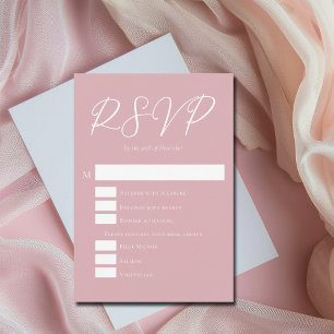 Dusty Rose Pink Wedding Meal Choices RSVP Card