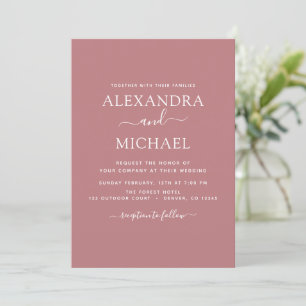 Dusty Rose Pink Wedding Modern Typography Invitation