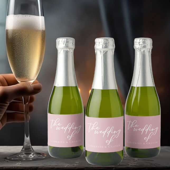 Dusty Rose Pink Wedding Personalised Mini Sparkling Wine Label (Creator Uploaded)