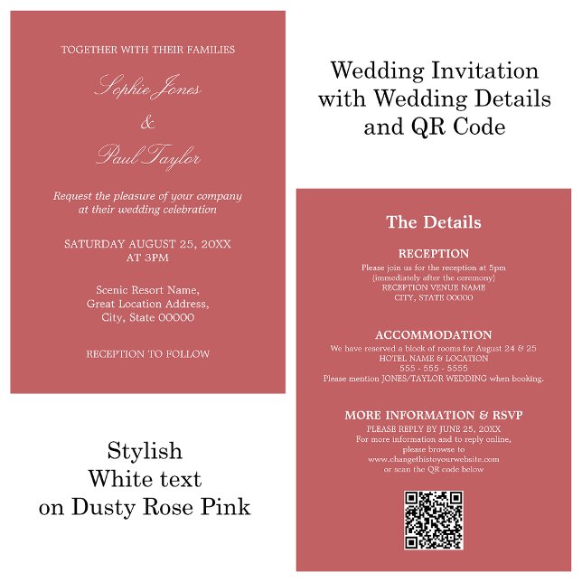 Dusty Rose Pink Wedding QR Code RSVP Invitation (Creator Uploaded)