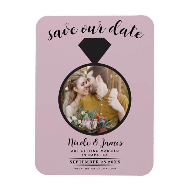 Dusty Rose Pink Wedding Ring Photo Save the Date Magnet (Vertical)