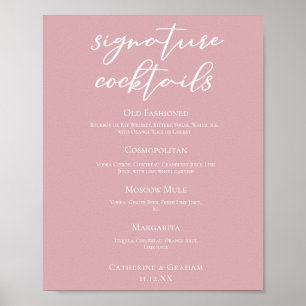 Dusty Rose Pink Wedding Signature Cocktails Menu Poster