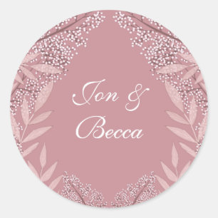 Dusty Rose Pink Wedding Vintage Botanical Classic Round Sticker