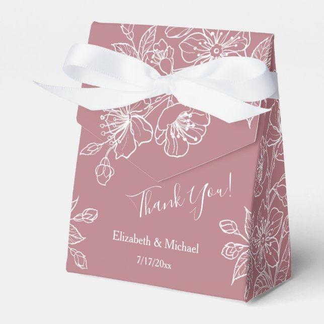 Dusty Rose Pink White Floral | Custom Wedding Favour Box (Front Side)