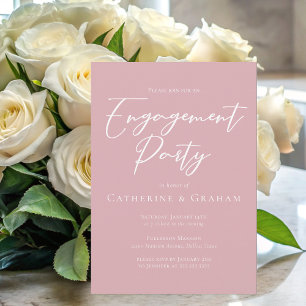 Dusty Rose Pink White Script Engagement Party  Invitation