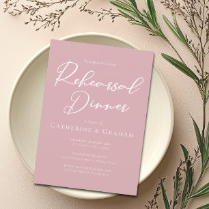 Dusty Rose Pink White Script Rehearsal Dinner Invitation
