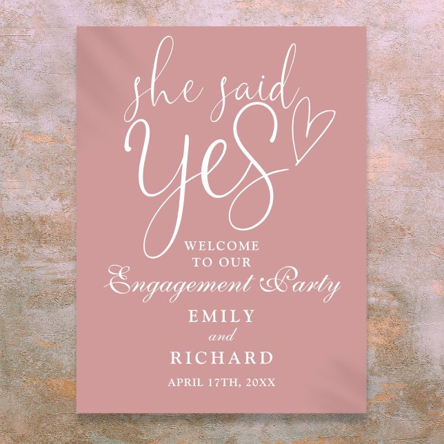 Dusty Rose Pink Yes Engagement Party Welcome Sign (Dusty Rose Pink Yes Engagement Party Welcome Sign)