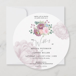 Dusty Rose Plum Peony Floral Wedding   Invitation