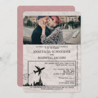 Dusty Rose Poland Passport Wedding Invitation