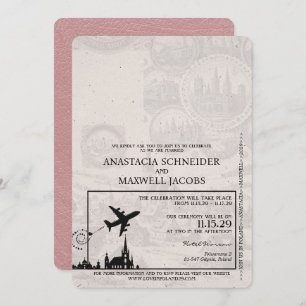 Dusty Rose Poland Passport Wedding Invitation