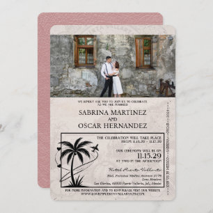 Dusty Rose Puerta Vallarta Passport Wedding Invitation