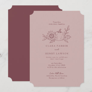 Dusty Rose Pumpkin Sunflower Wedding Invitation