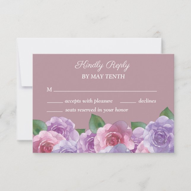 Dusty Rose Purple Pink Floral Wedding  RSVP Card (Front)