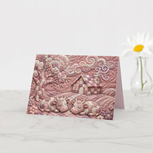 Dusty Rose Quaint Quilted Cows Patchwork Pastoral Card