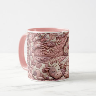 Dusty Rose Quaint Quilted Cows Patchwork Pastoral Mug